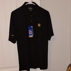 PGA Tour Men's Black Polo with Yellow Accents